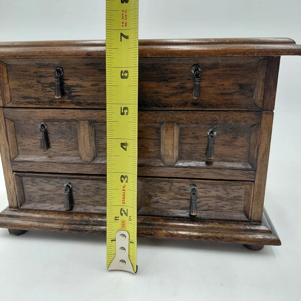 Vtg Mele ? Wooden Musical Jewelry Box 3 Drawer Mustard Yellow Works Storage